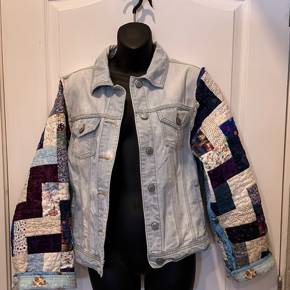 Handmade Jackets & Blazers - Quilt Sleeve Denim Jean Jacket